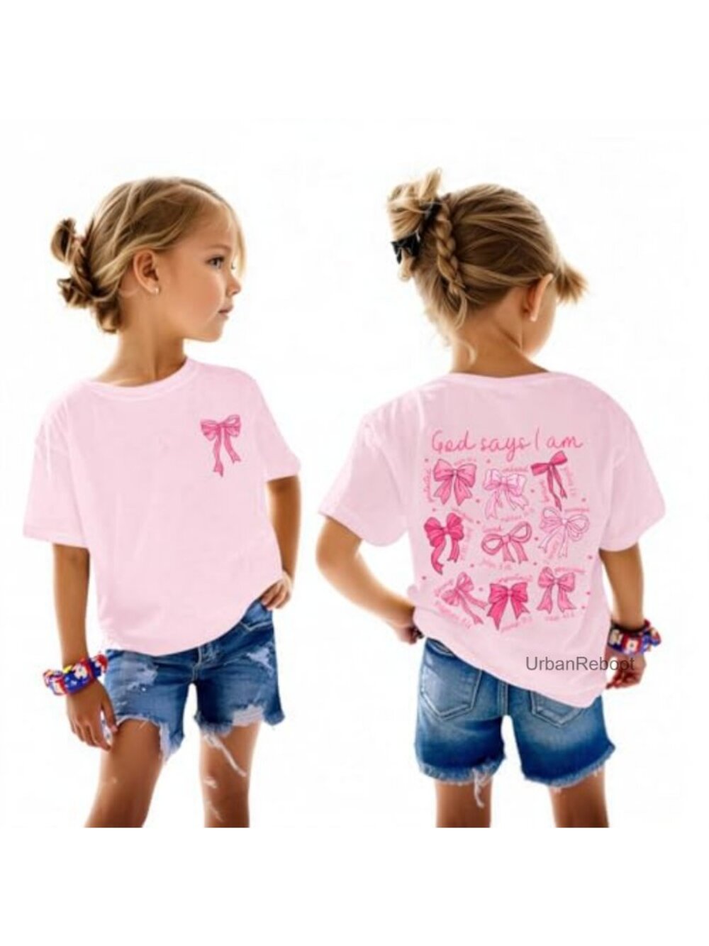Girls Christian Graphic Tee Bow Short Sleeve Cotton Blend Top